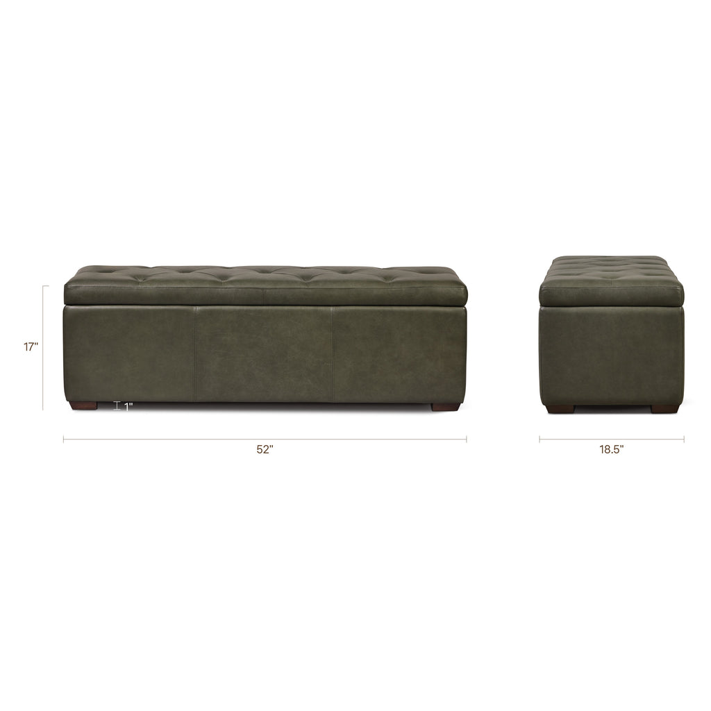 Pouf de rangement en cuir | Vert olive