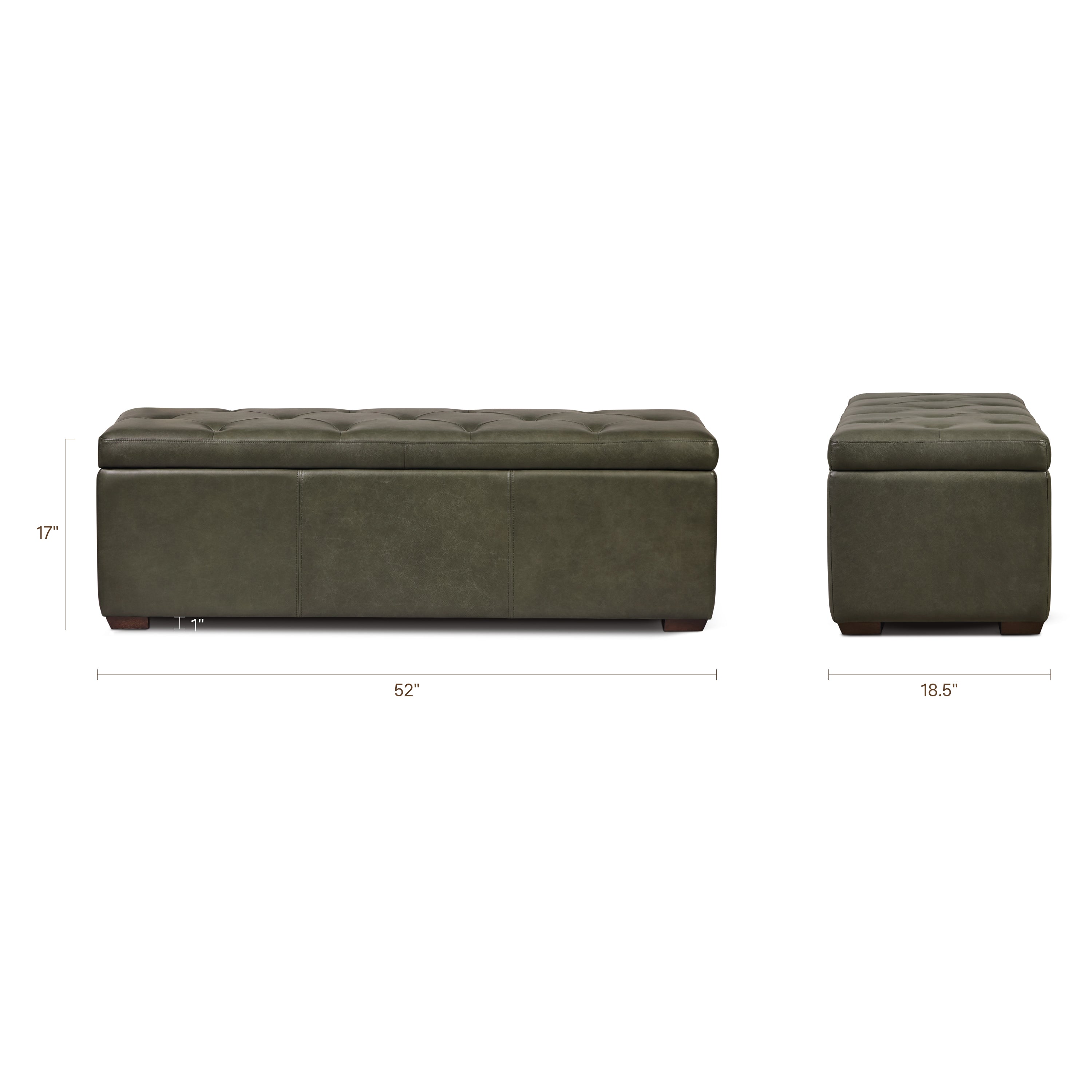 Pouf de rangement en cuir | Vert olive