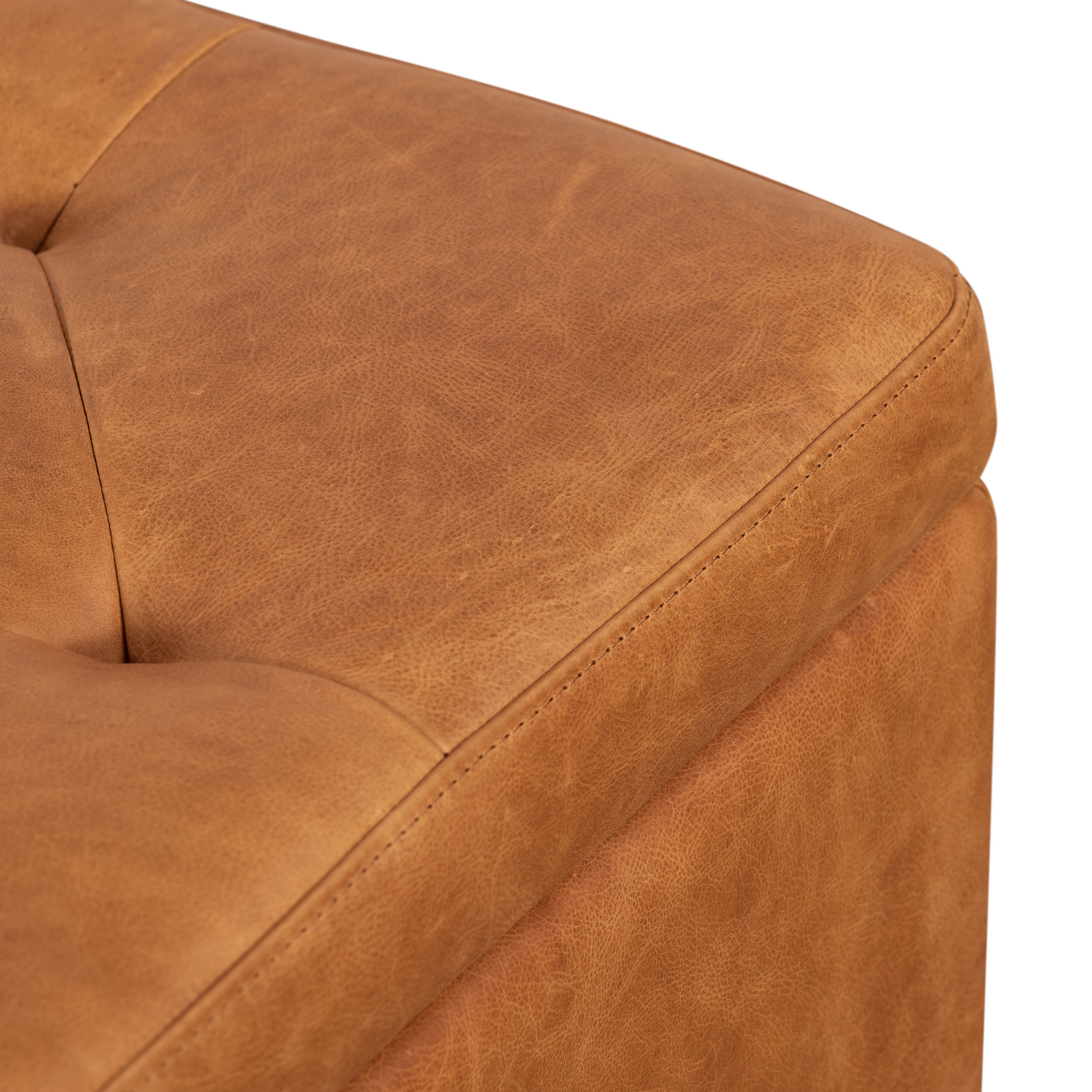 Pouffe de rangement en cuir | Tannage cognac