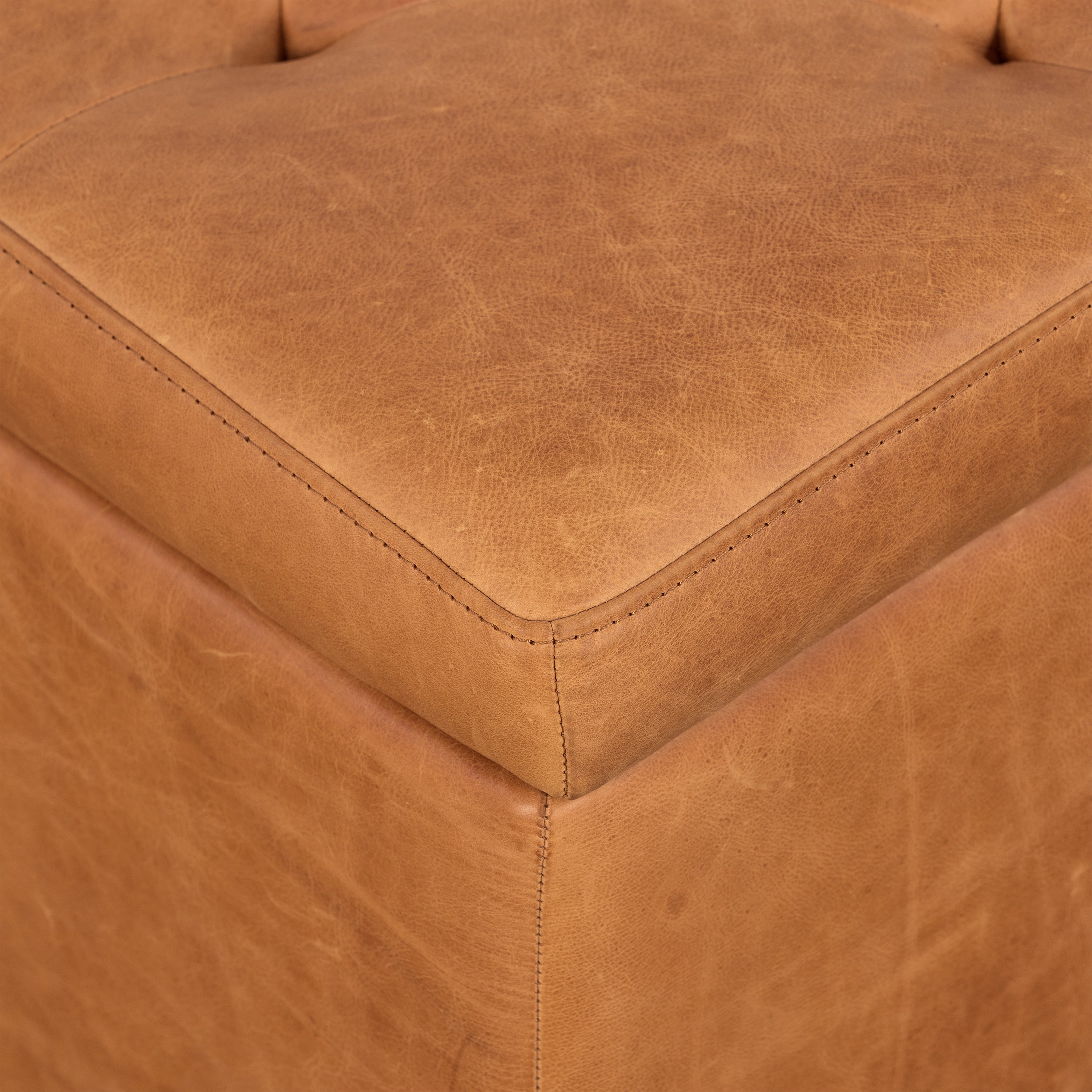 Pouffe de rangement en cuir | Tannage cognac
