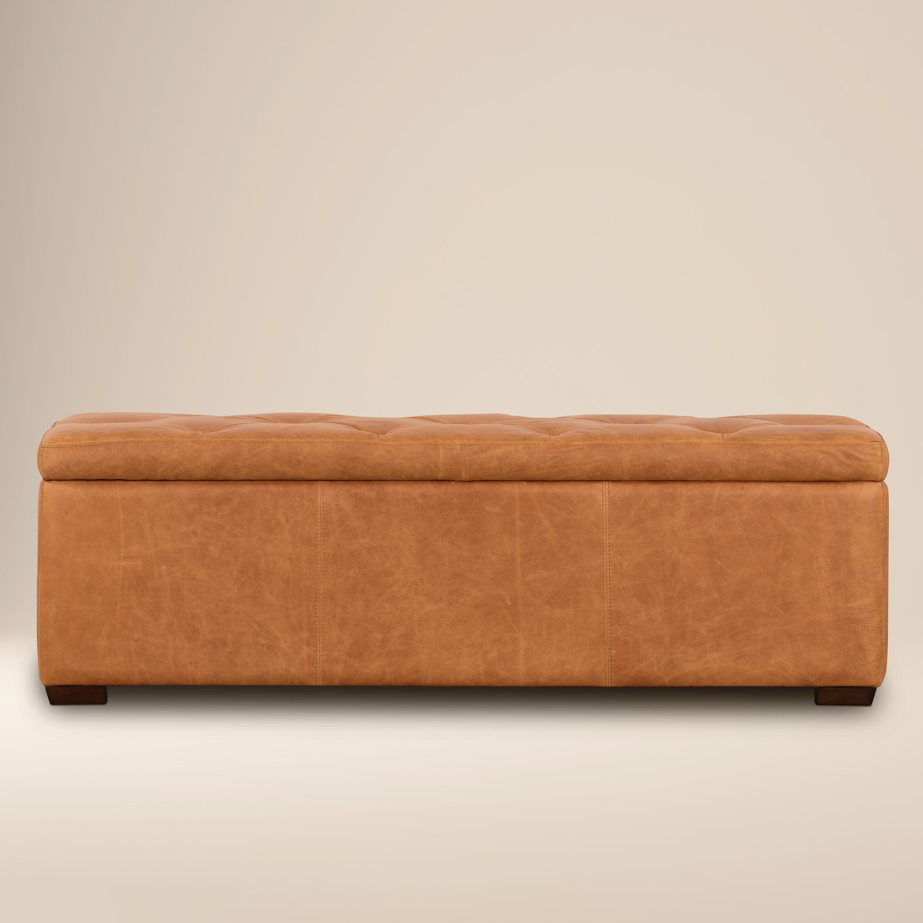Pouffe de rangement en cuir | Tannage cognac