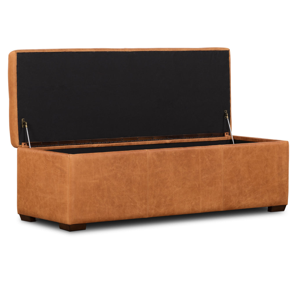 Pouffe de rangement en cuir | Tannage cognac