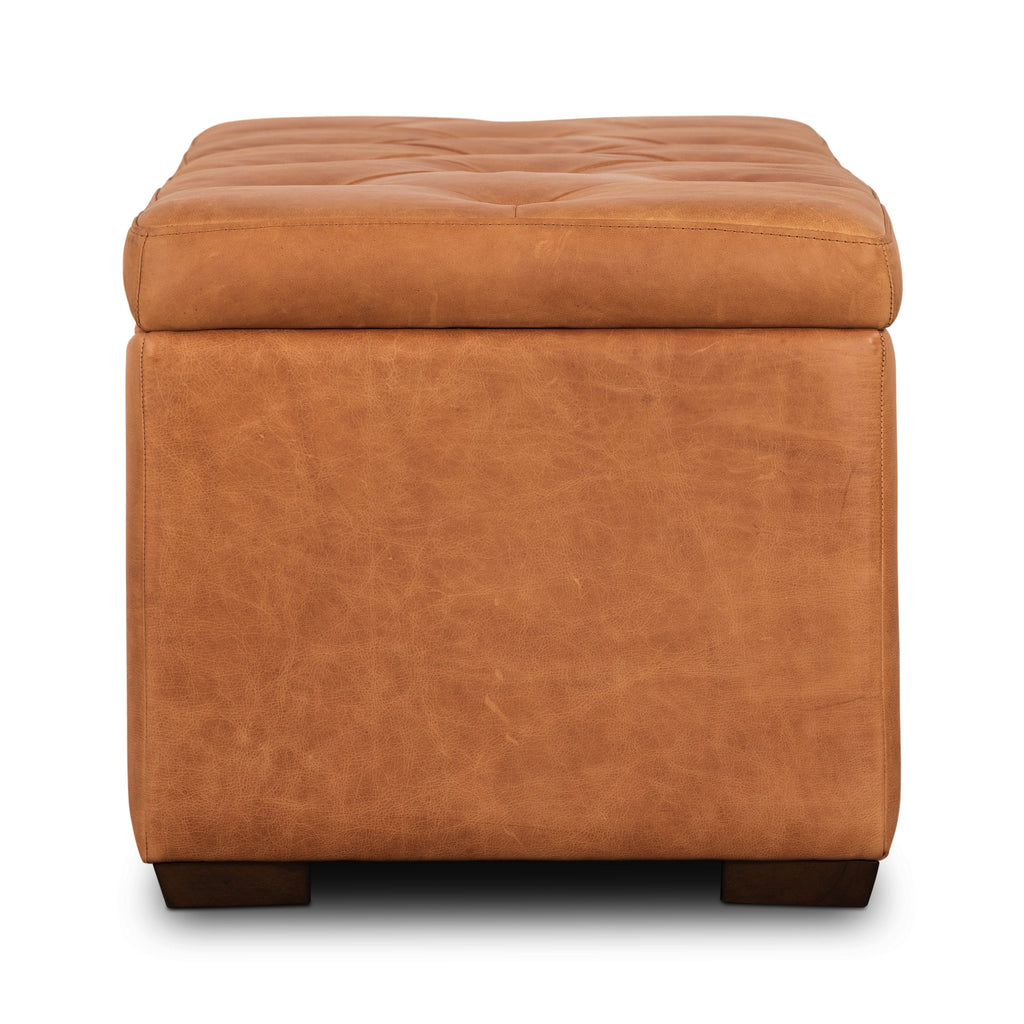 Pouffe de rangement en cuir | Tannage cognac