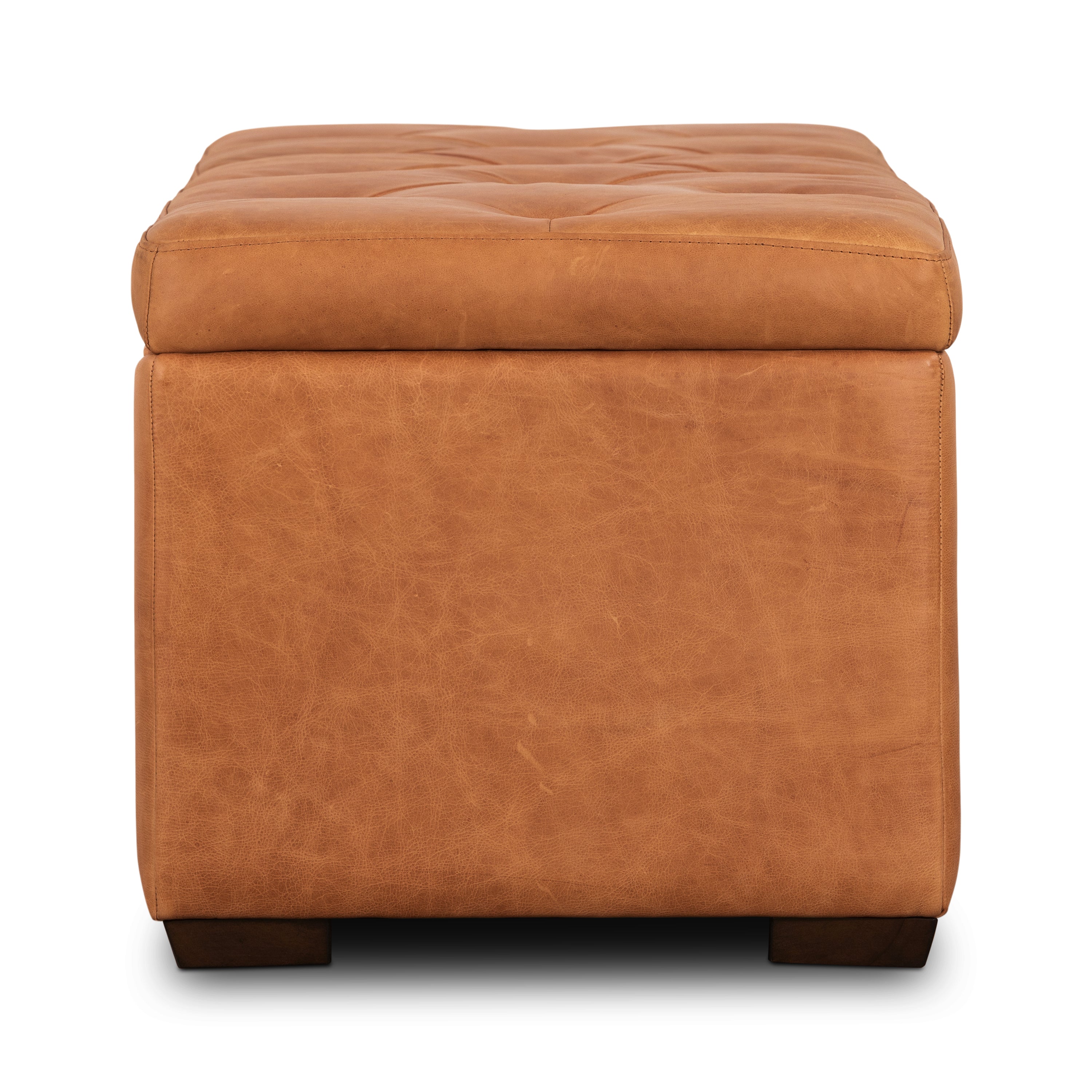 Pouffe de rangement en cuir | Tannage cognac