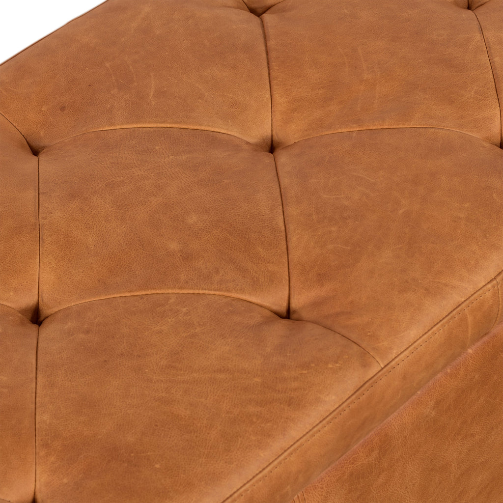 Pouffe de rangement en cuir | Tannage cognac