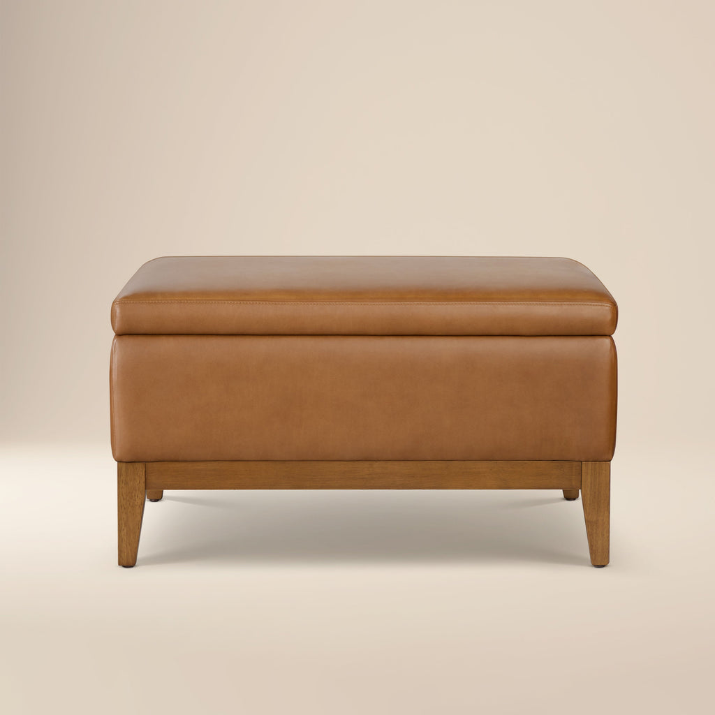 Pouffe de rangement en cuir (35) | Couleur Havane