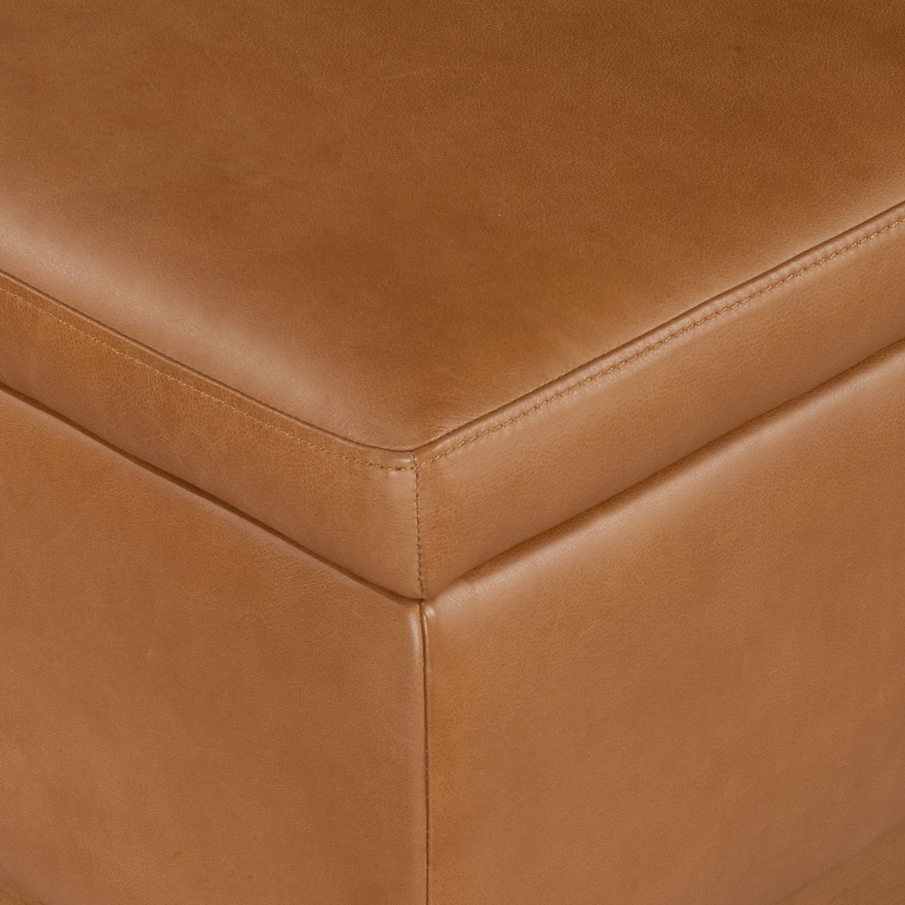 Pouffe de rangement en cuir (35) | Couleur Havane