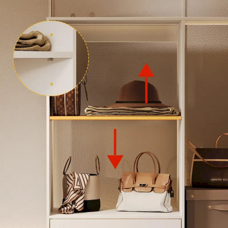 Armoire d'angle avec 2 tringles, un porte-pantalons et un rangement à chaussures