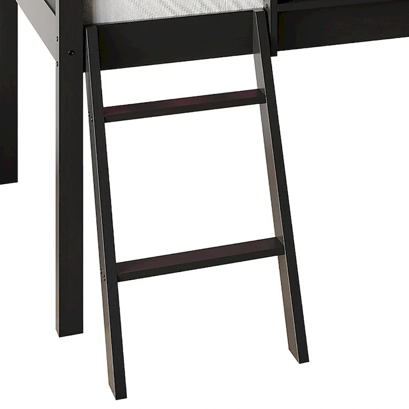 Lit mezzanine bas classique double CraftPorch avec tableau noir, toboggan et échelle