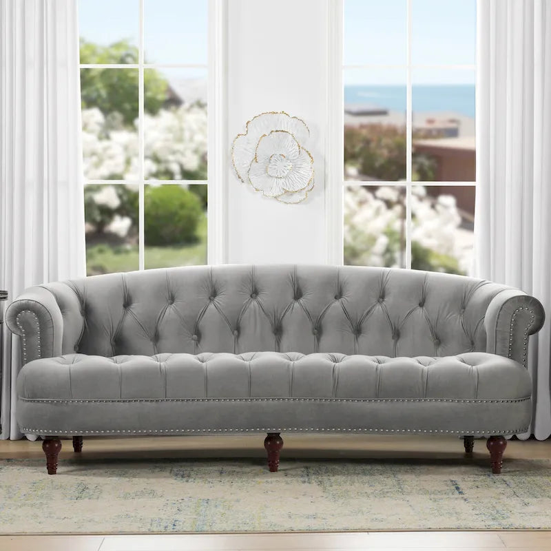 Canapé capitonné chesterfield La Rosa 84 en velours, style moderne du milieu du siècle