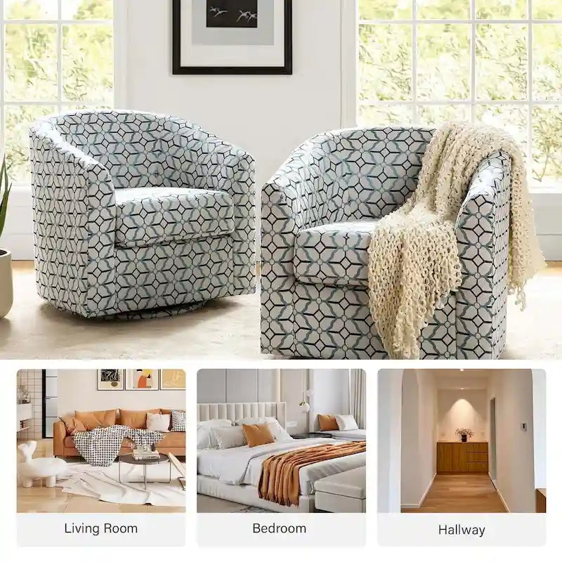 Fauteuil Cuenca moderne en tissu avec piètement pivotant