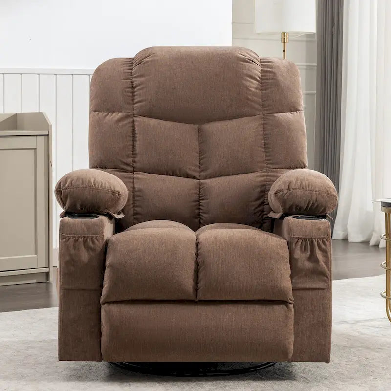 Fauteuil inclinable gris surdimensionné avec fonctions de chauffage et de massage, inclinaison à 150°, bascule à 30°, port USB pour la recharge et 2 porte-gobelets