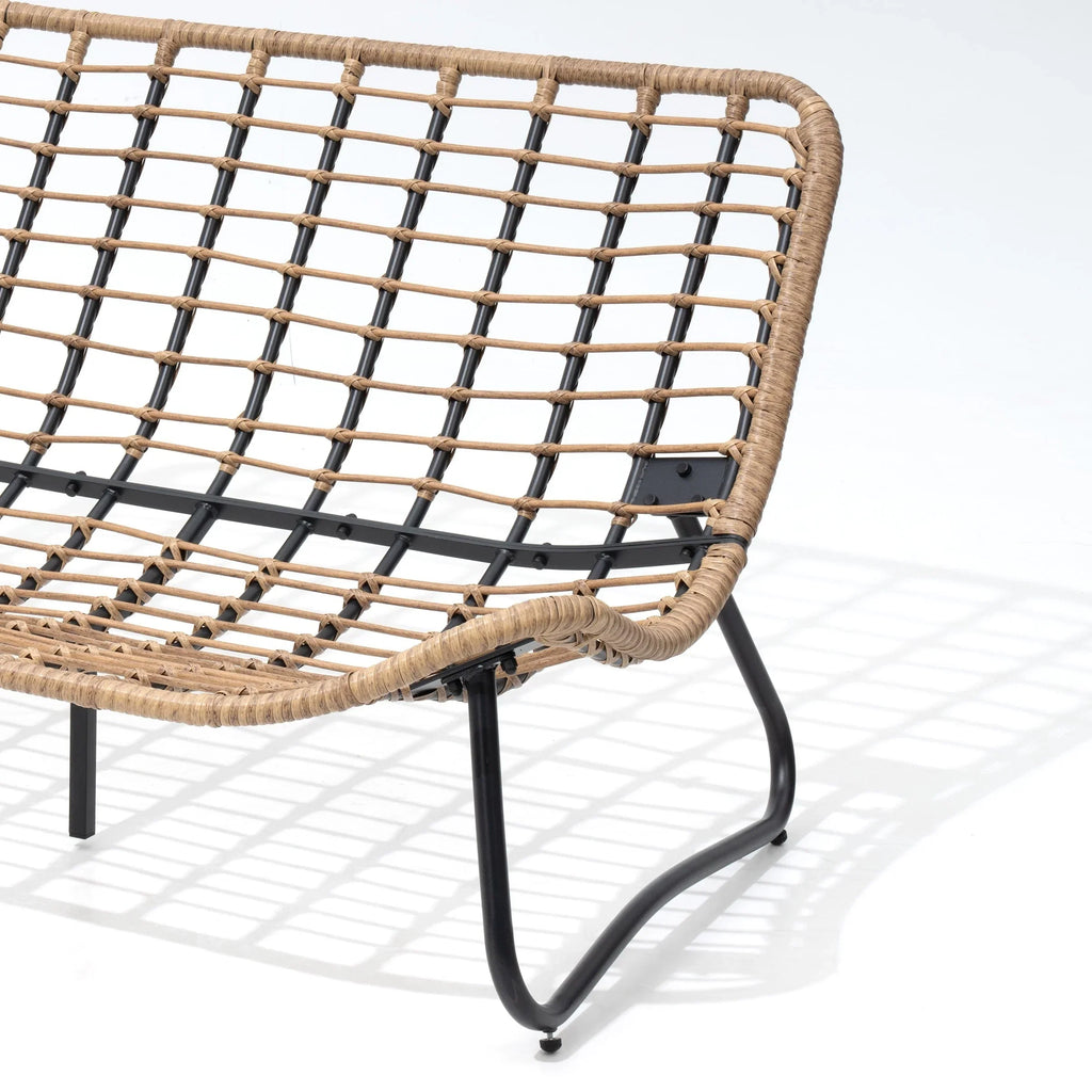 Causeuse double Papasan avec coussin, rotin PE tout temps et cadre en métal pour l'intérieur et l'extérieur