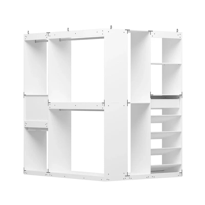 Armoire d'angle avec 2 tringles, un porte-pantalons et un rangement à chaussures
