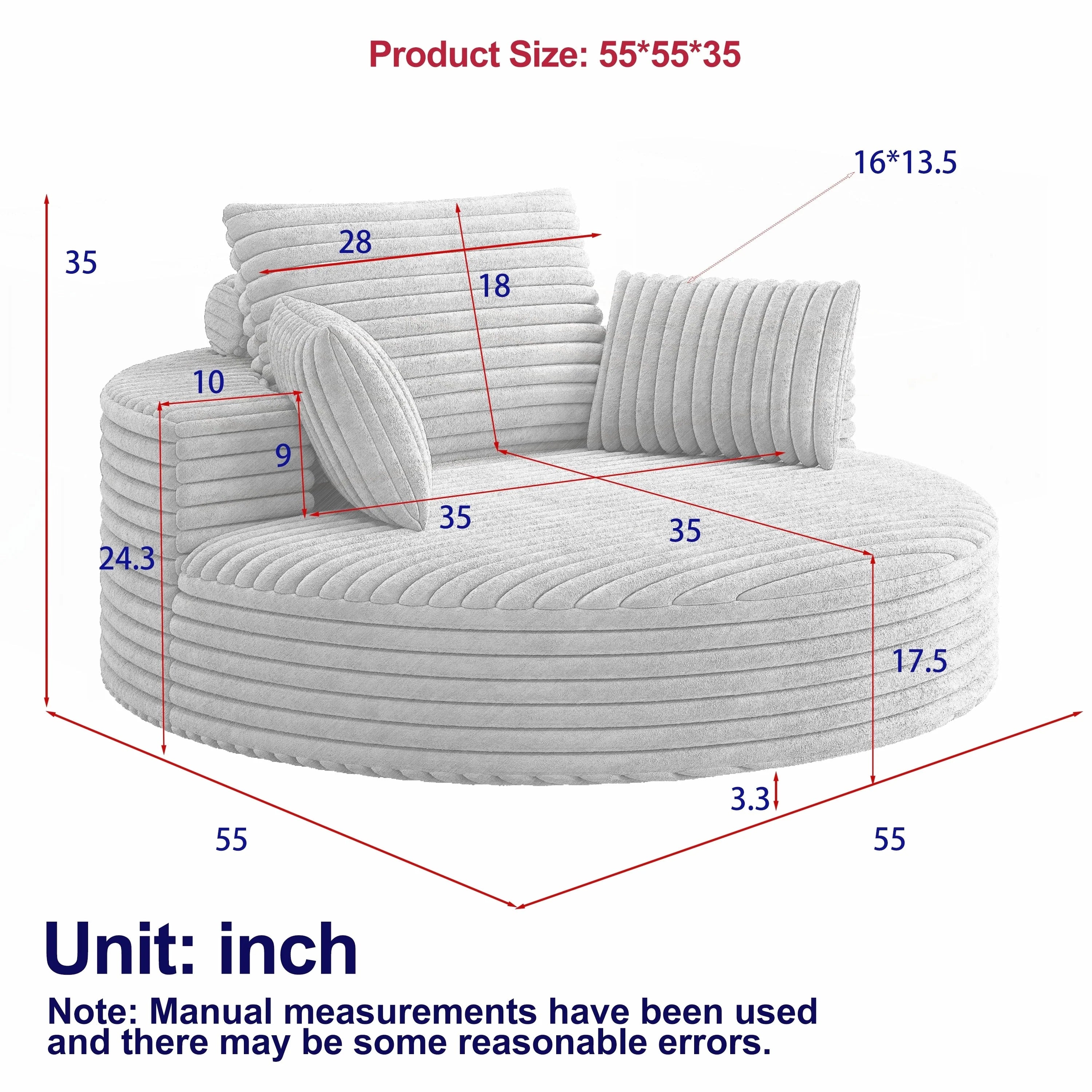 Fauteuil pivotant simple en velours côtelé et chenille avec rembourrage en mousse