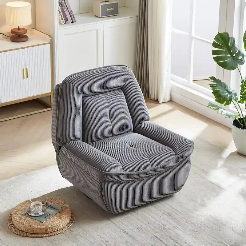Fauteuil inclinable pivotant et coulissant en velours côtelé avec repose-pieds pour salon