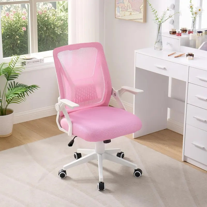 Javlergo Chaise de Bureau Dossier Mi-Hauteur Pivotante avec Support Lombaire, Fauteuil de Bureau Ergonomique en Maille avec Accoudoirs