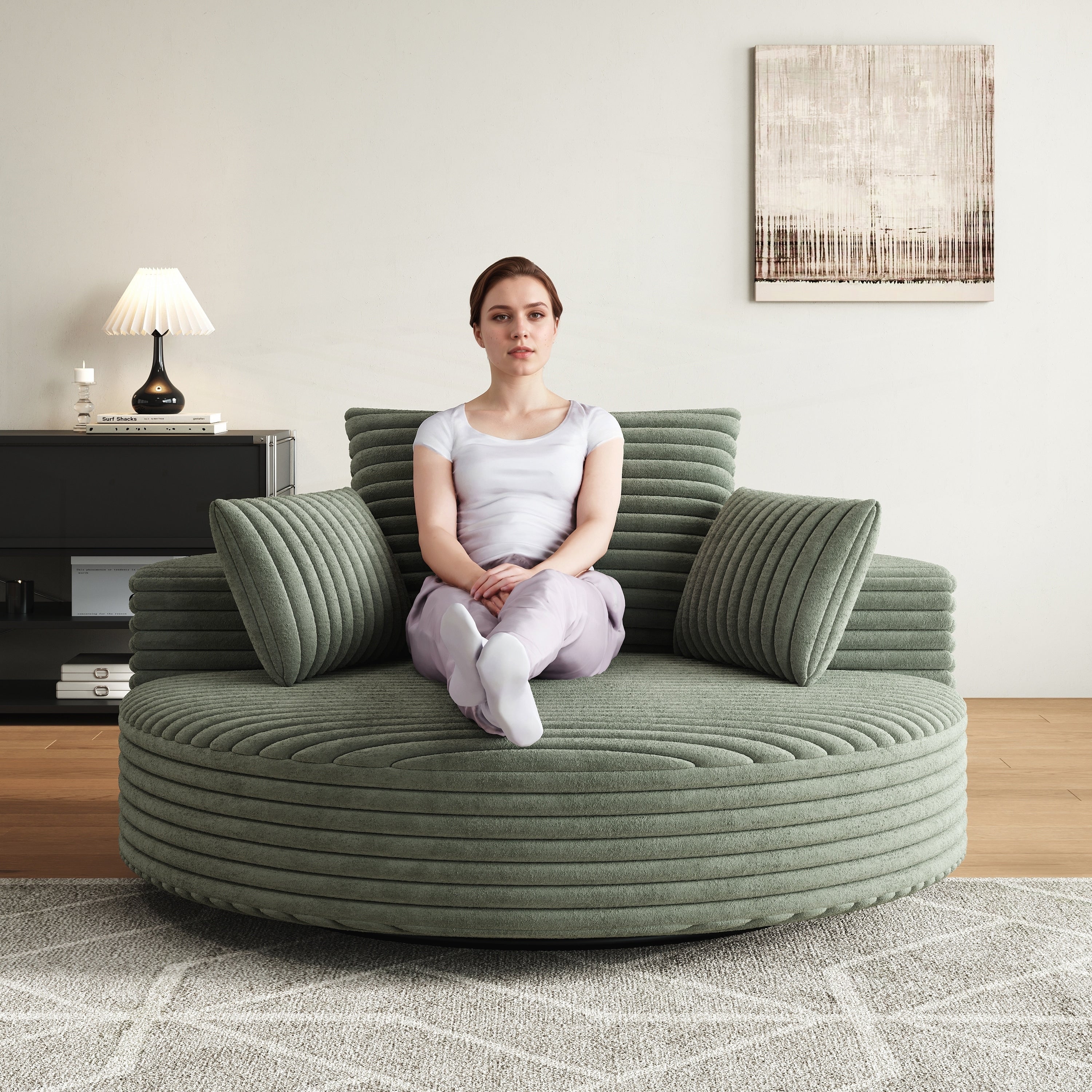 Fauteuil pivotant simple en velours côtelé et chenille avec rembourrage en mousse