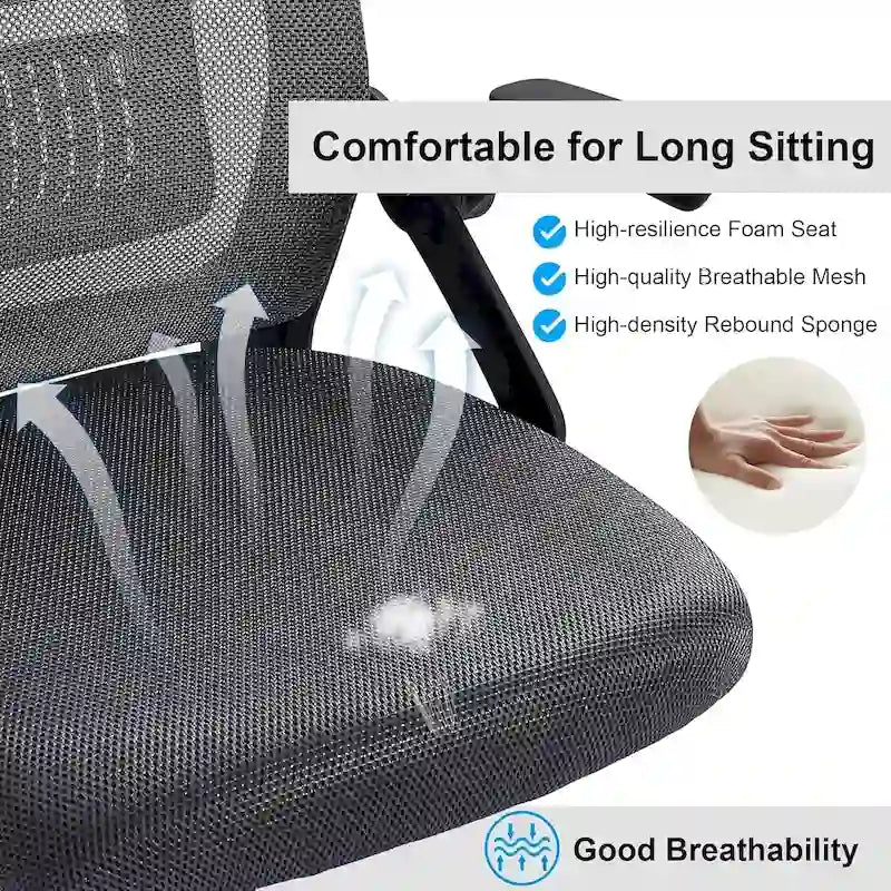 Javlergo Chaise de Bureau Dossier Mi-Hauteur Pivotante avec Support Lombaire, Fauteuil de Bureau Ergonomique en Maille avec Accoudoirs