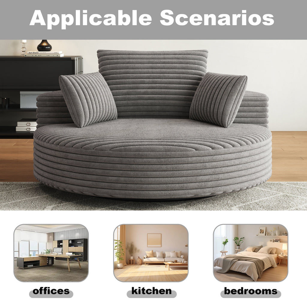 Fauteuil pivotant simple en velours côtelé et chenille avec rembourrage en mousse