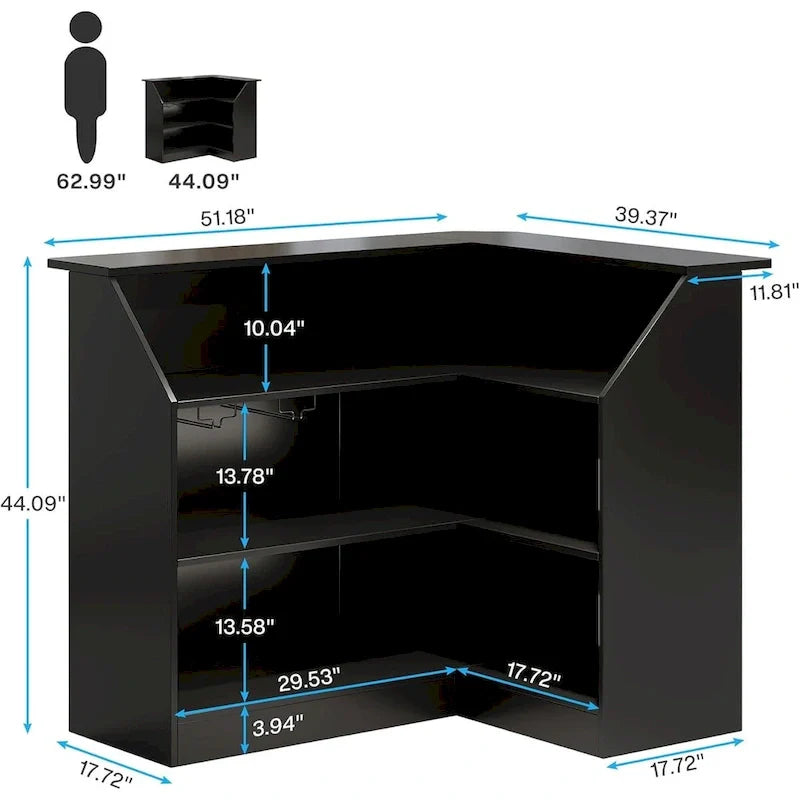 Meuble de bar d'angle avec porte-verres pour pub à domicile