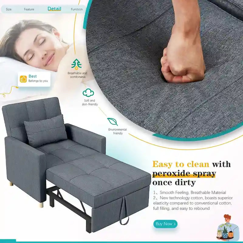 AECOJOY Fauteuil Convertible 3-en-1 avec Oreiller et Dossier Réglable