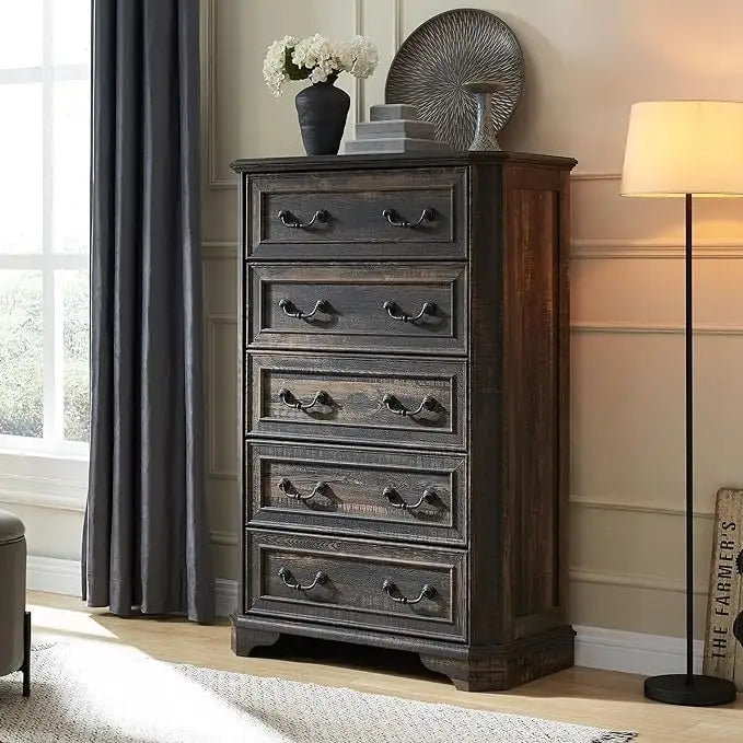 Commode de ferme à 5 tiroirs, commode en bois, organisateur de commodes