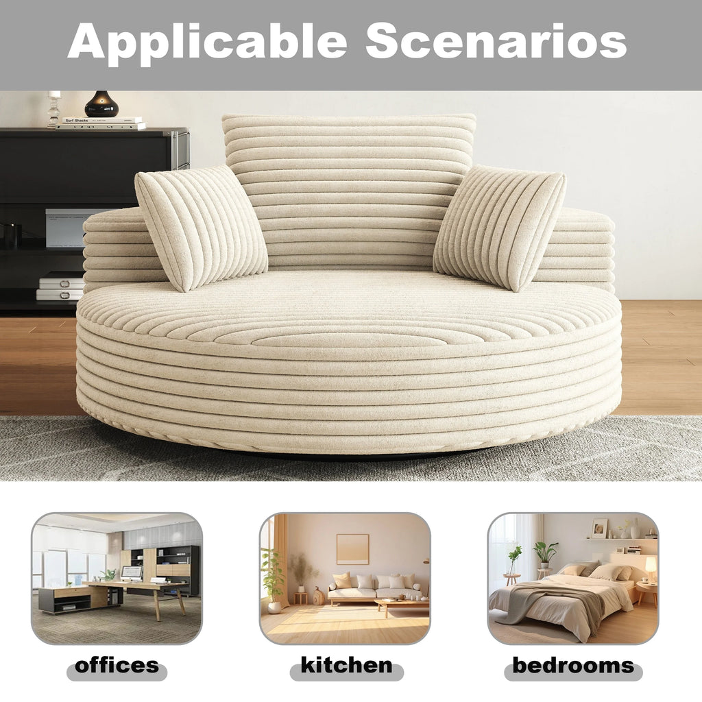 Fauteuil pivotant simple en velours côtelé et chenille avec rembourrage en mousse