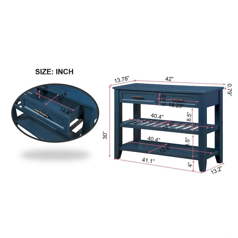 Table console de 42 po avec tiroirs et étagères à niveaux