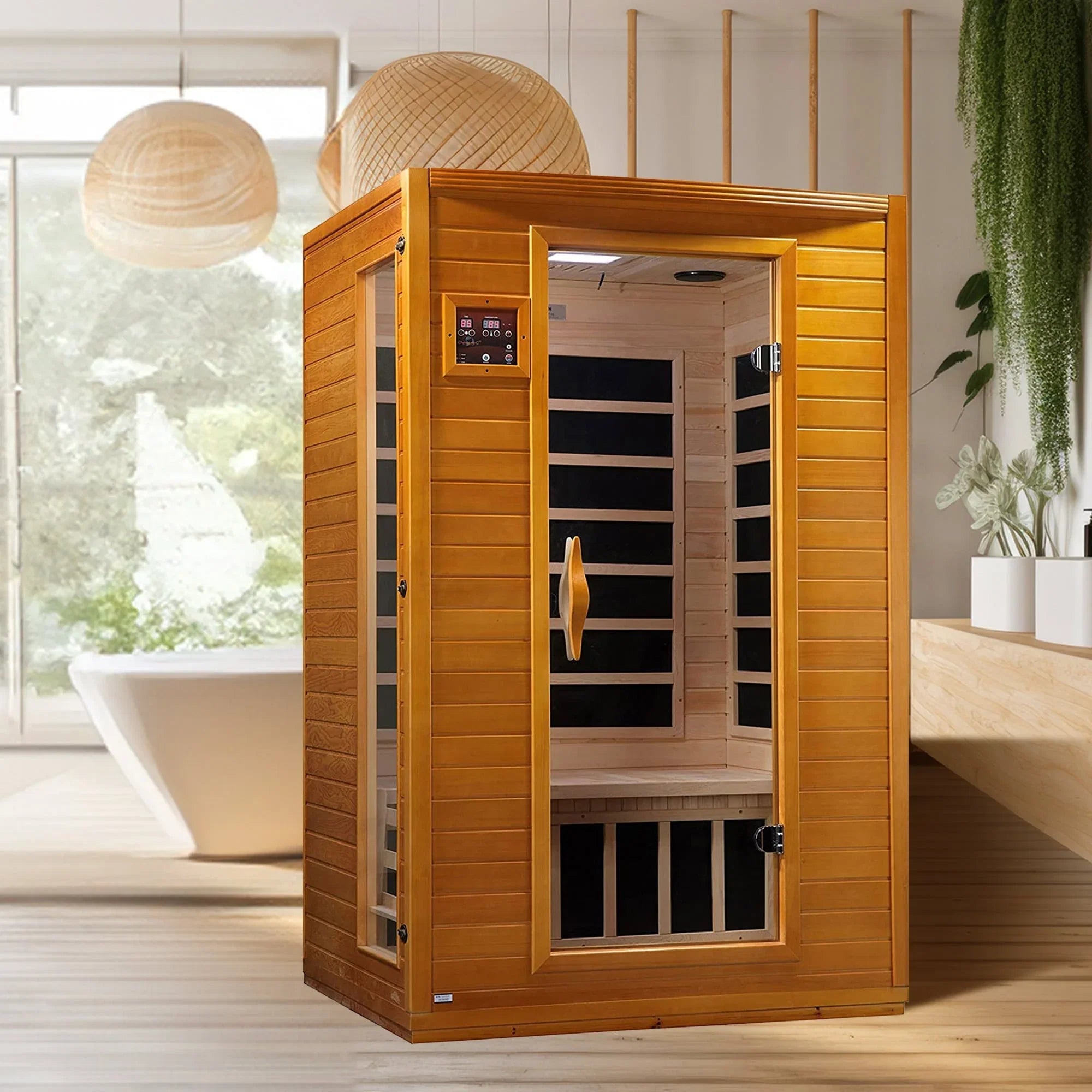 Sauna infrarouge lointain à faible champ électromagnétique pour 2 personnes, en bois de pruche du Canada