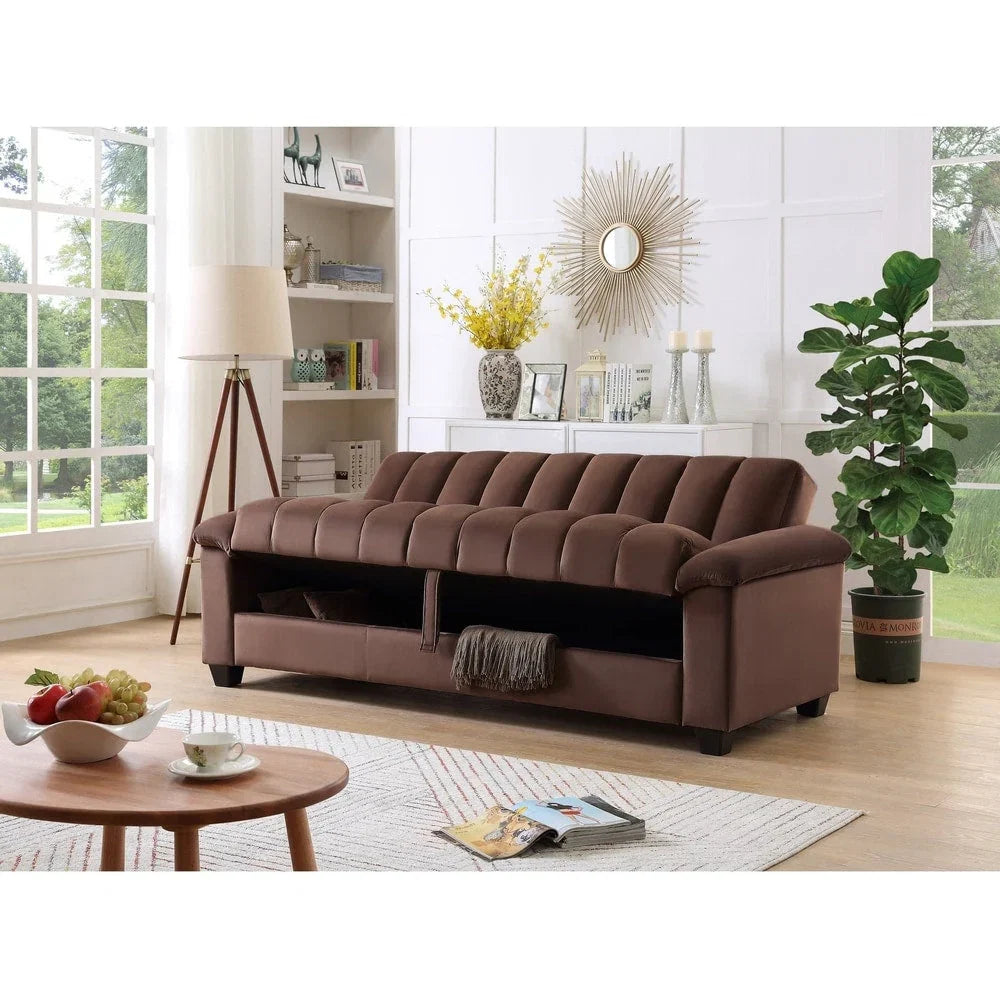 Canapé convertible de salon en tissu matelassé avec dossier cannelé