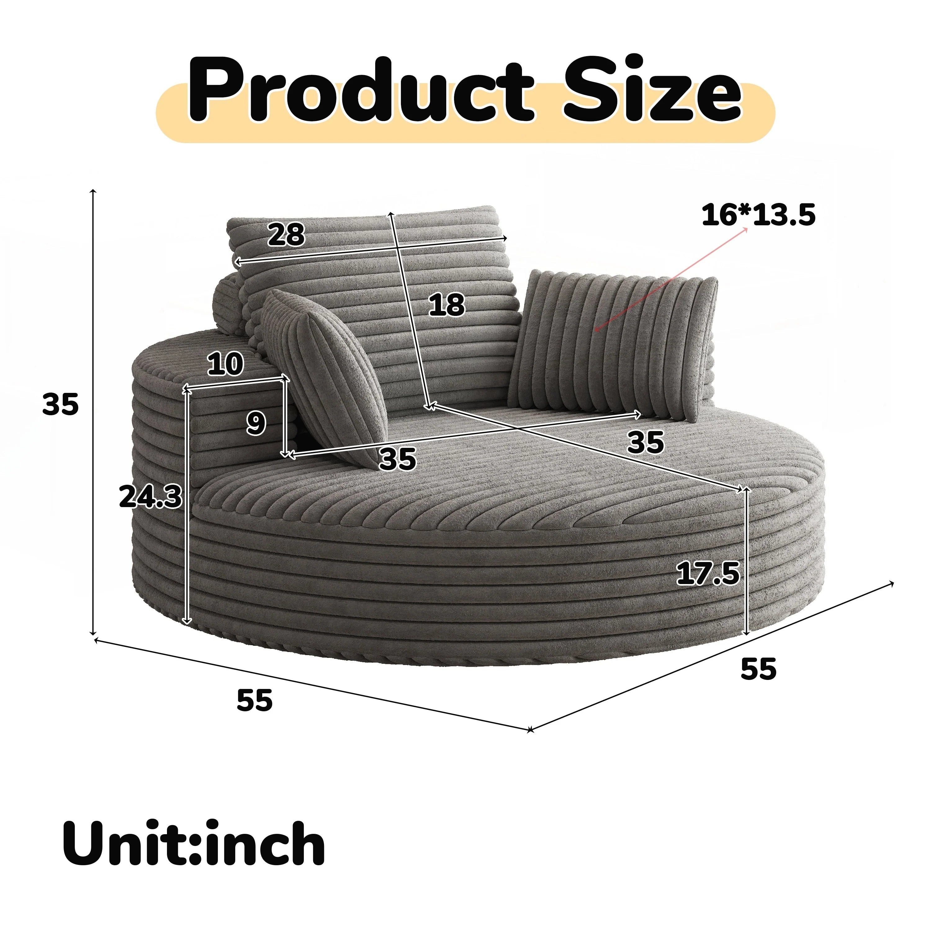 Fauteuil pivotant simple en velours côtelé et chenille avec rembourrage en mousse