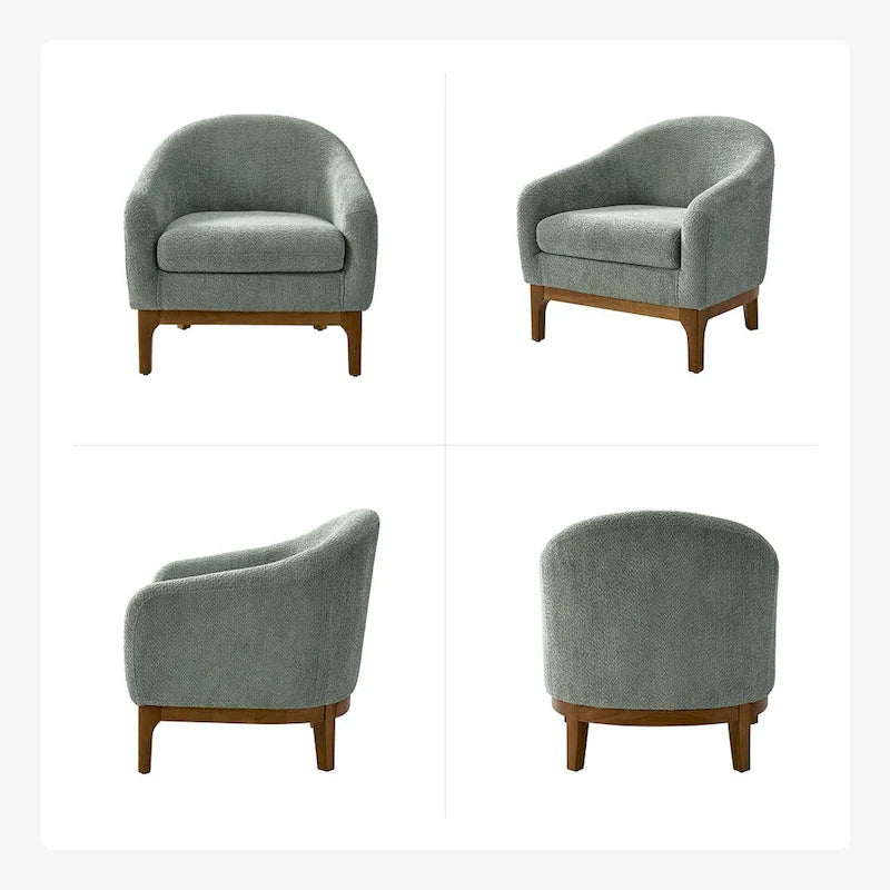 Fauteuil tonneau moderne Augus en bouclette avec pieds en bois massif par HULALA HOME