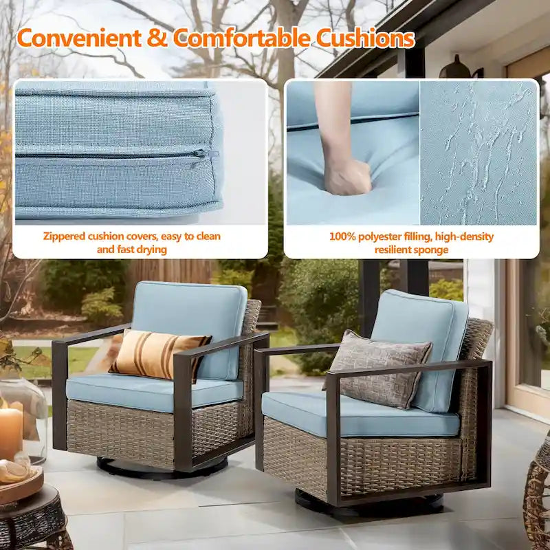 Fauteuil à bascule d'extérieur Cozywor en osier 2 pièces avec structure métallique et coussins
